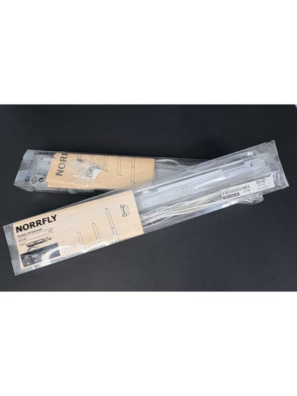 2 IKEA NORRFLY LED lighting strips Aluminum 17" 150 Lumens Open Box Ulf Quensel